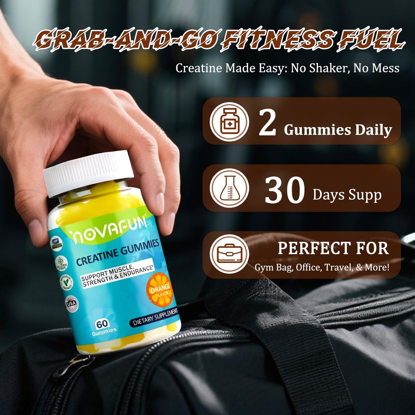 Novafun Creatine Gummies 1500mg for Workout Performance, 60 Count