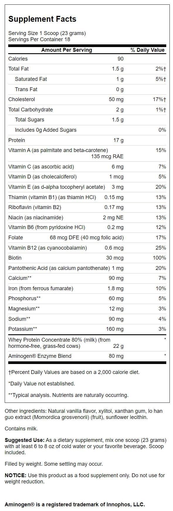 Swanson Grass-Fed Vanilla Whey Protein Powder with Aminogen Enzyme, 14.8 oz