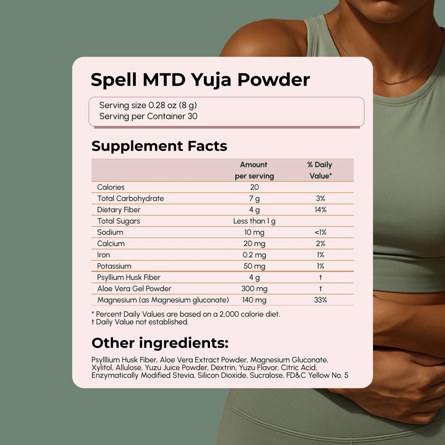 migung365 Spell MTD Fiber Yuja Powder, Psyllium Husk Fiber Supplement for Constipation Relief & Gut Health, Yuzu Citrus Flavor with Aloe & Magnesium, 30 Sachets