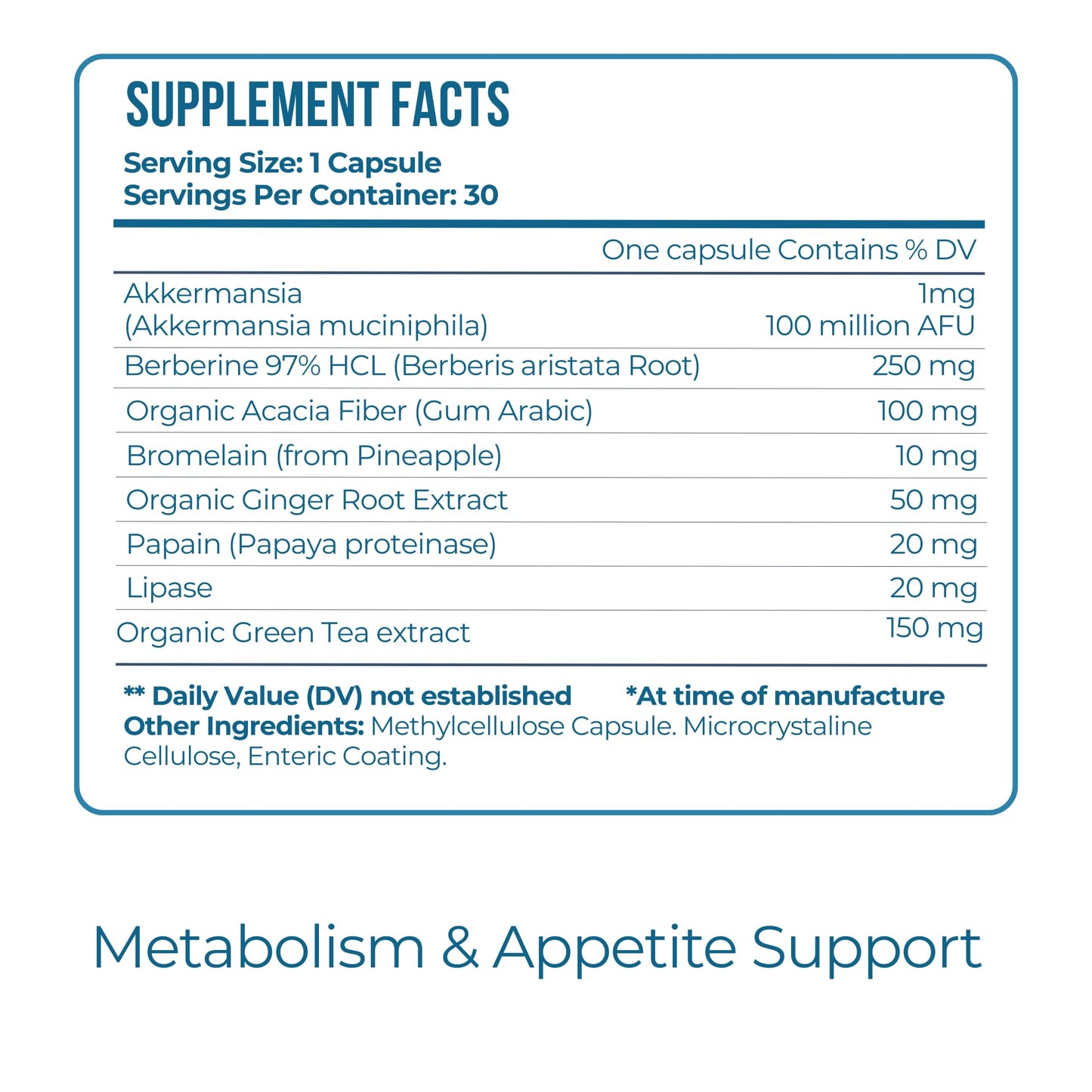 Vitamo Akkermansia Probiotic & Berberine GLP-1 Support Supplement – 100 Million AFU Probiotic for Gut Health & Metabolic Balance with Green Tea, Acacia Fiber & Enzymes, 30 Capsules