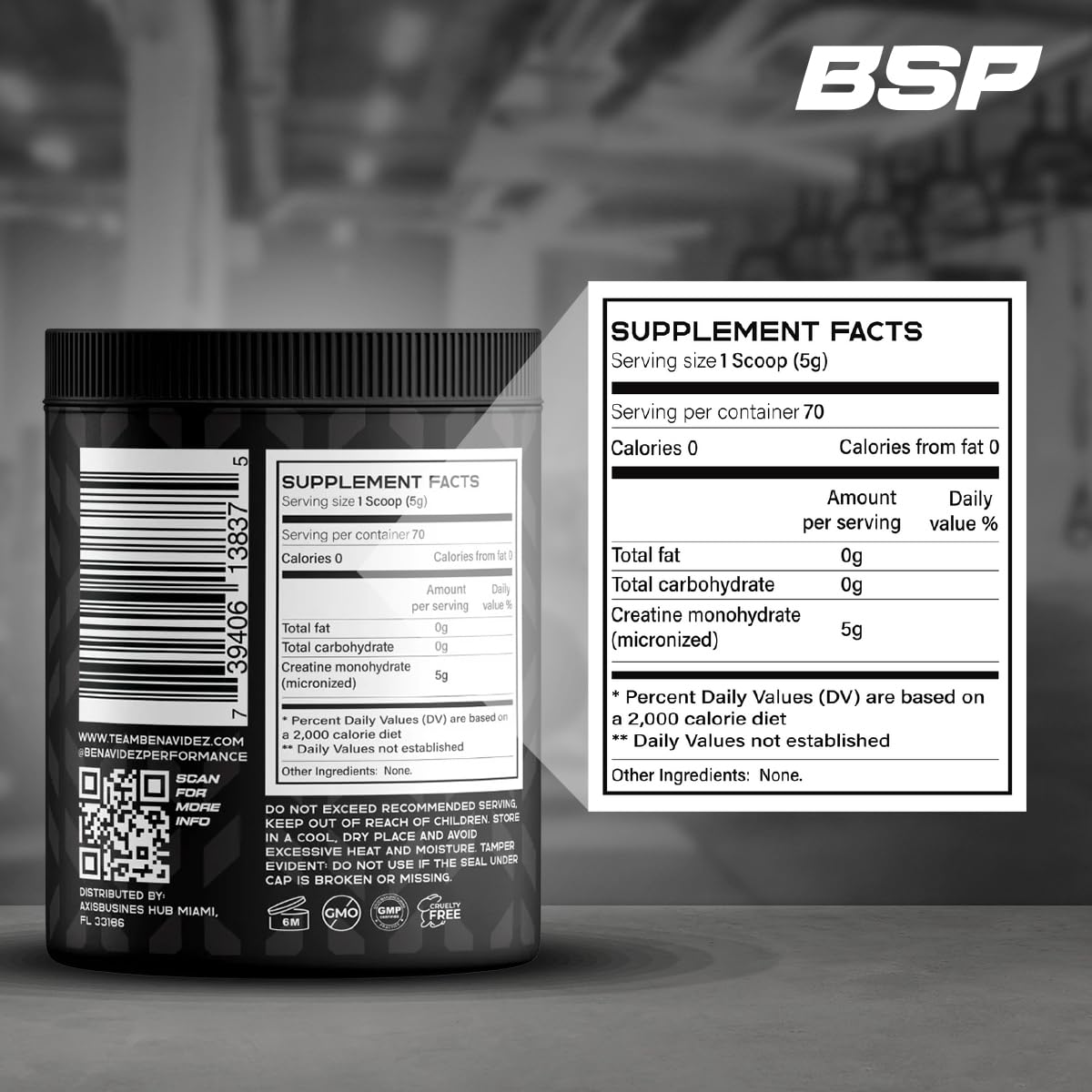 Benavidez Sports Performance Micronized Creatine Monohydrate Powder, 5000 mg, Unflavored, Non-GMO, Gluten-Free, Made in USA, 12.35 oz (100 Servings)