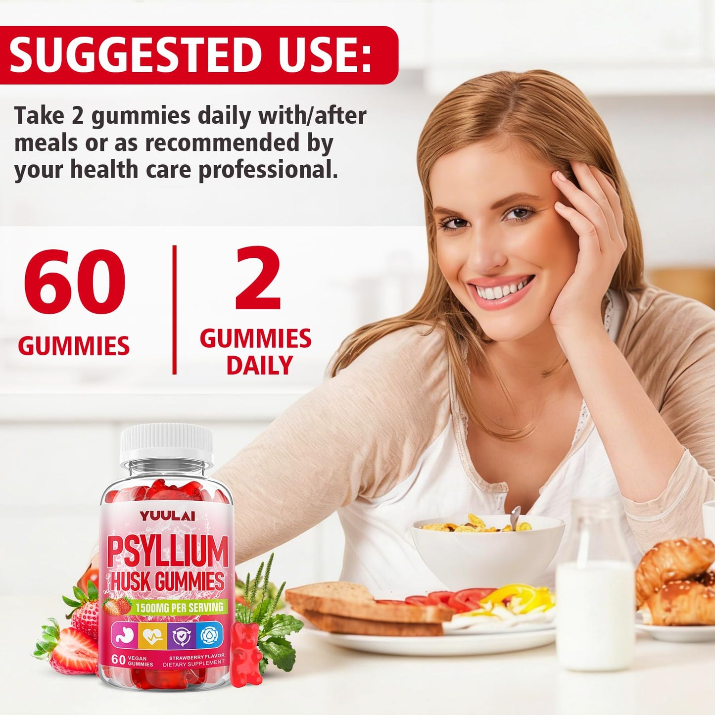 YUULAI Psyllium Husk Gummies 120 Count