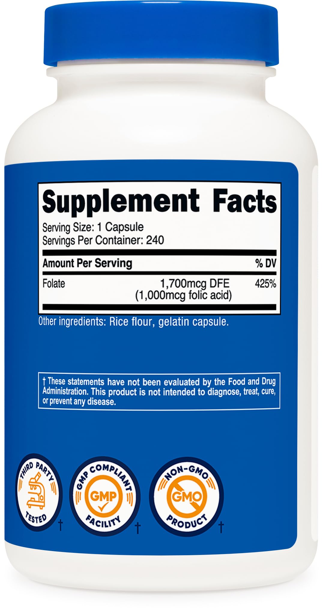 Nutricost Folic Acid (Vitamin B9) 1000 mcg Capsules, 240 Count (Pack of 3)