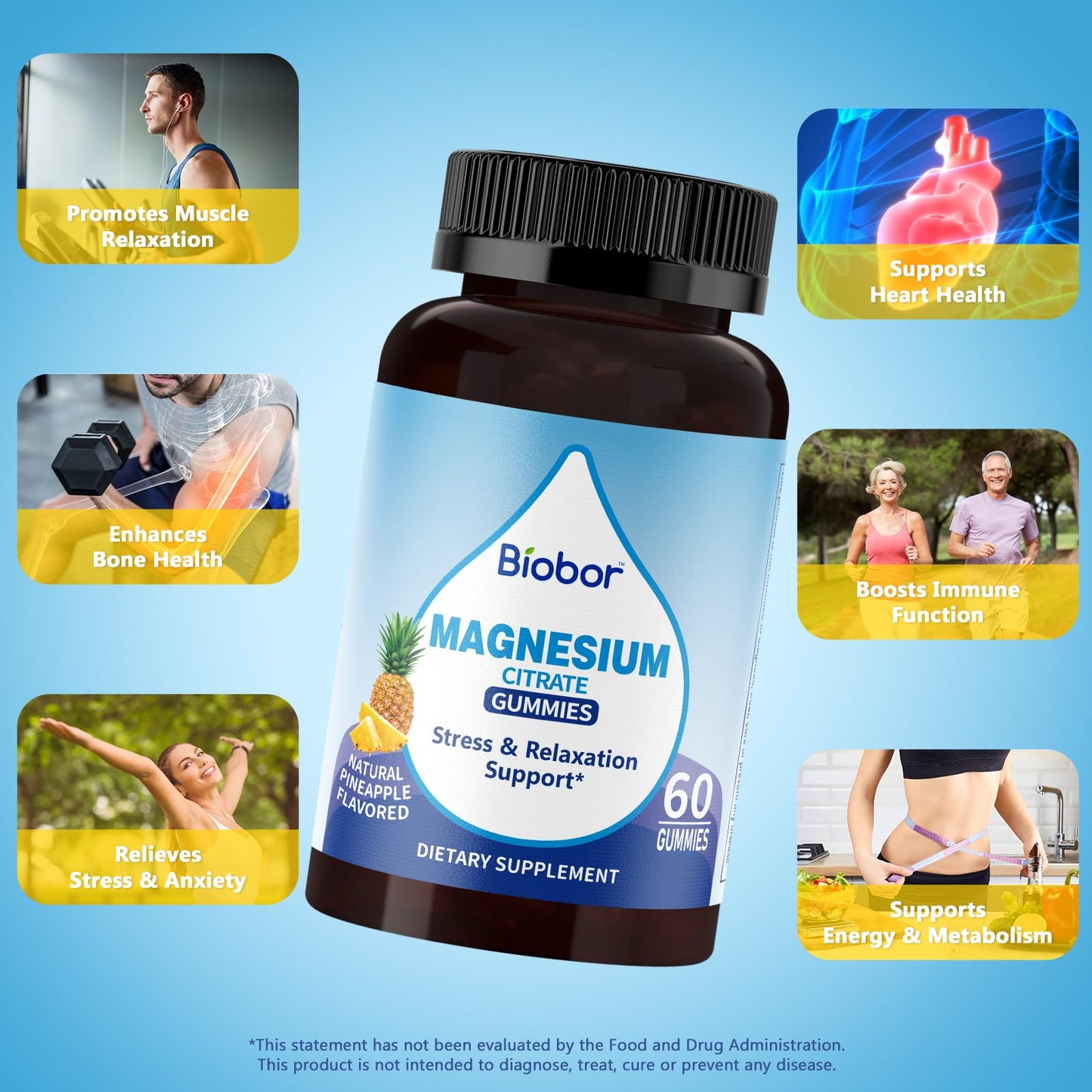 Biobor Potassium Magnesium Citrate Gummies, with Vitamin D3 and B6, Electrolyte Balance & Muscle Support, Stress Relaxation Support, 60 Gummies