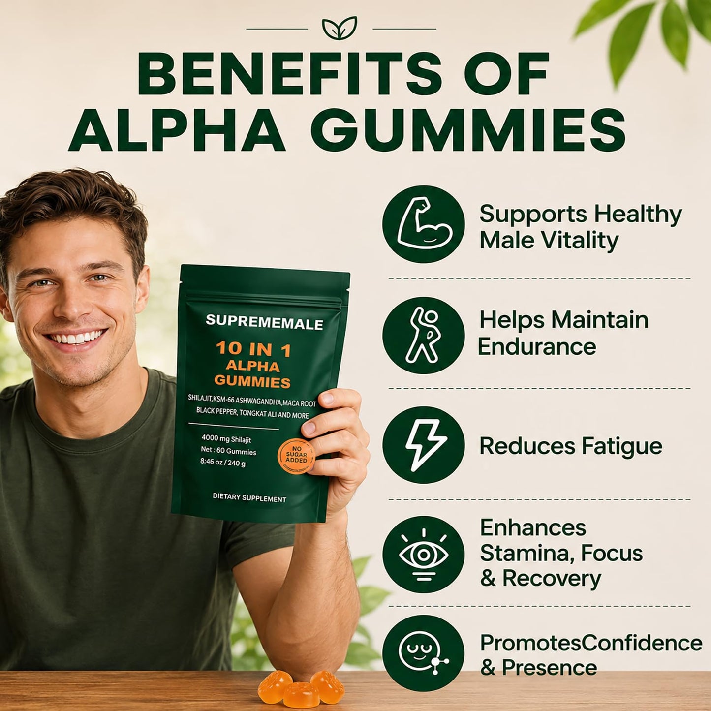 WXDOAU SupremeMale 10 in 1 Alpha Gummies, 60 Count