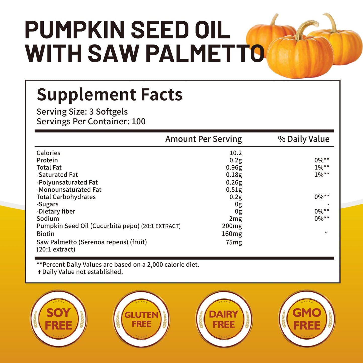 Foesdker Pumpkin Seed Oil with Saw Palmetto for Hair & Overall Health Softgel 300