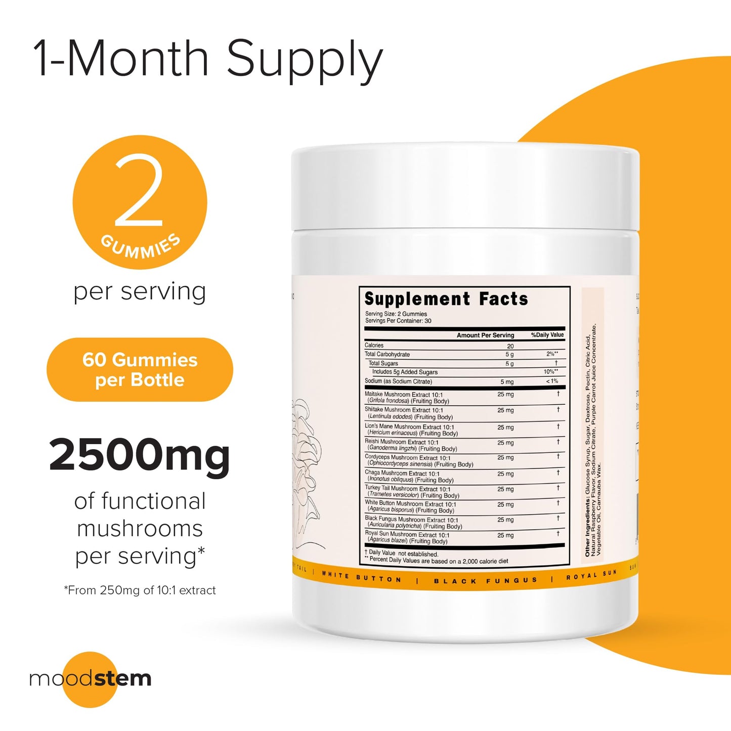 Moodstem Mushroom Harmony Blend Daily Mushroom Supplement Gummy 60-count