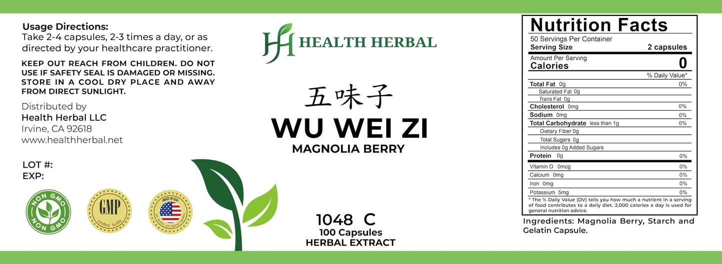 Health Herbal Wu Wei Zi/Magnolia Berry Capsules, 100 Count