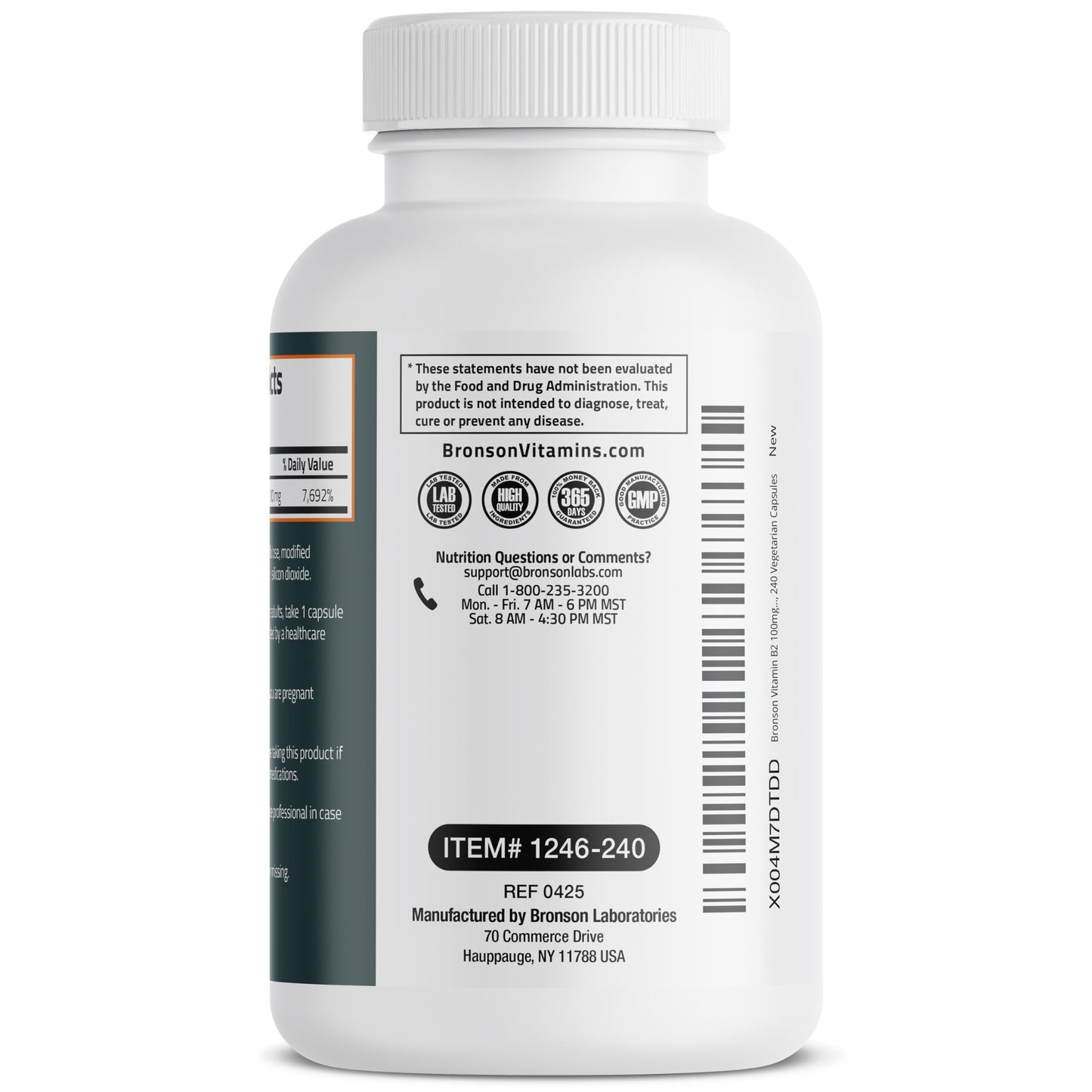 Bronson Vitamin B2 100mg Non-GMO, 240 Capsules
