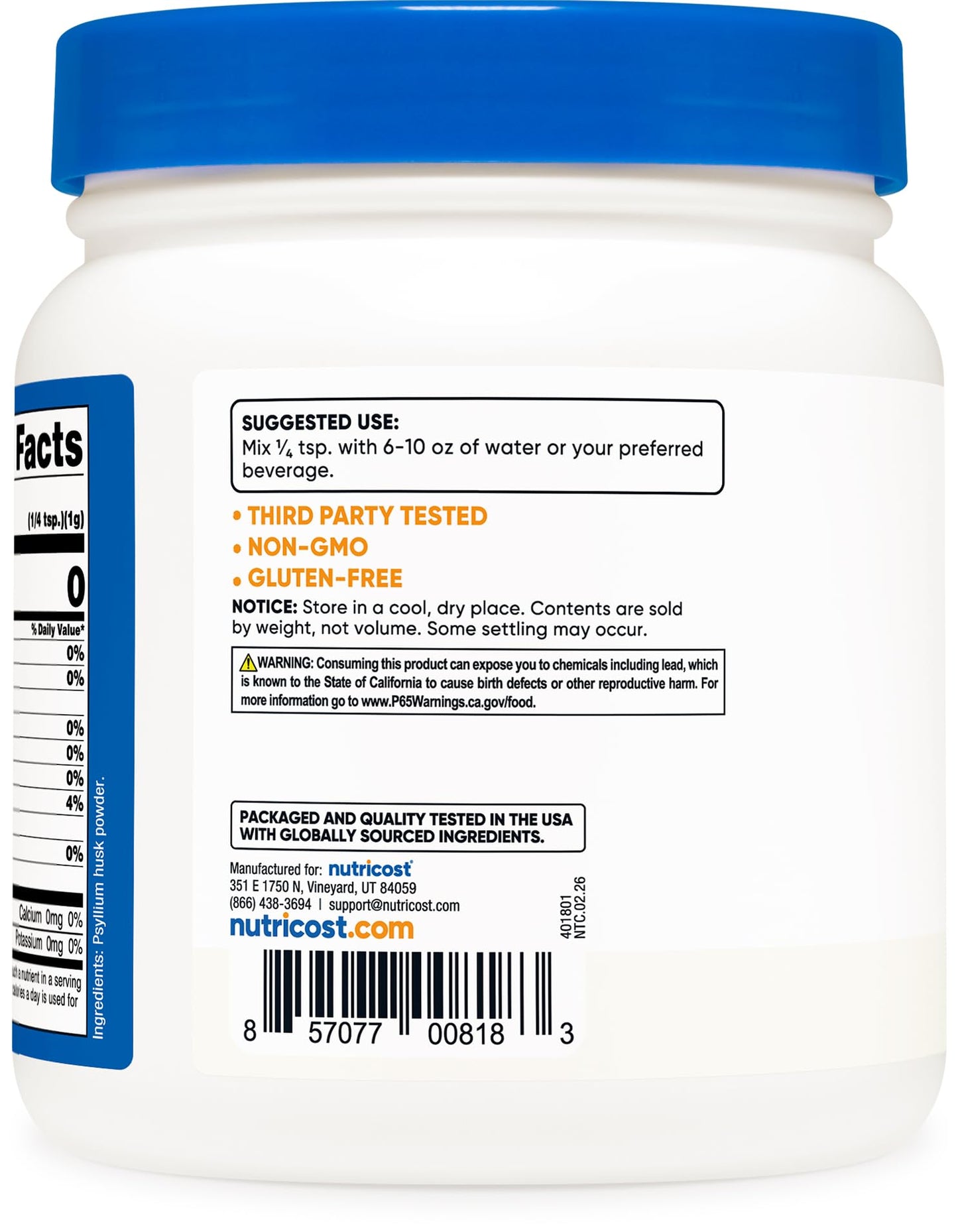 Nutricost Psyllium Husk Ground Powder, 16 oz