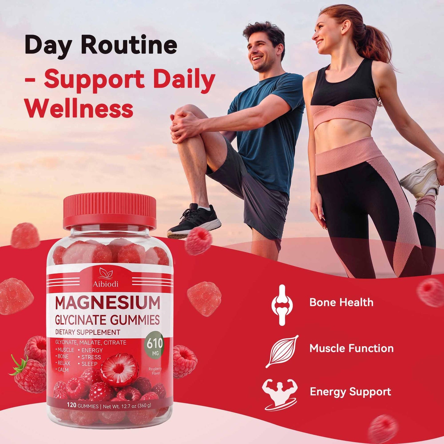 Aibiodi Magnesium Glycinate Gummies 610mg, 120 Count