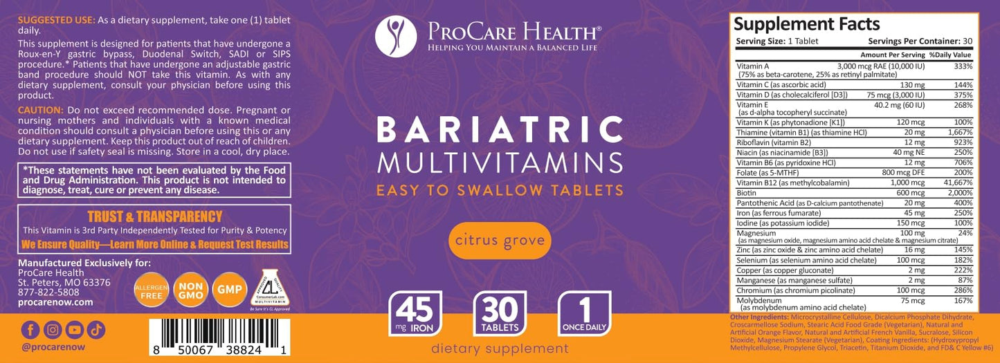 ProCare Health Easy-45 Bariatric Multivitamin Tablets 30 Count