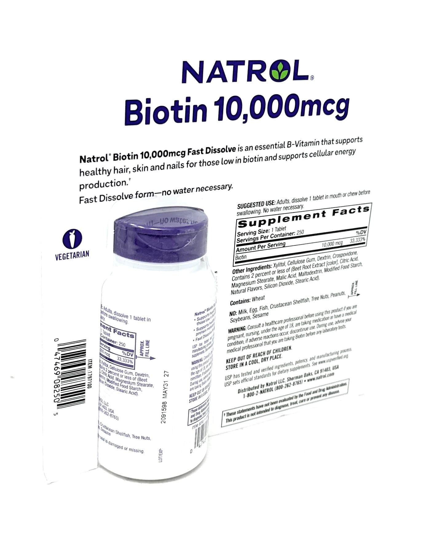 Natrol Biotin 10000 mcg Tablets, 250 Count