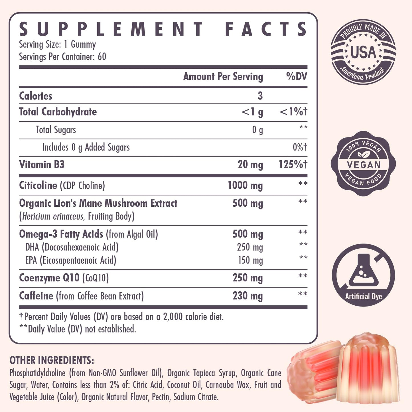 Elystrixionis Citicoline CDP Choline Gummy, 120 Count