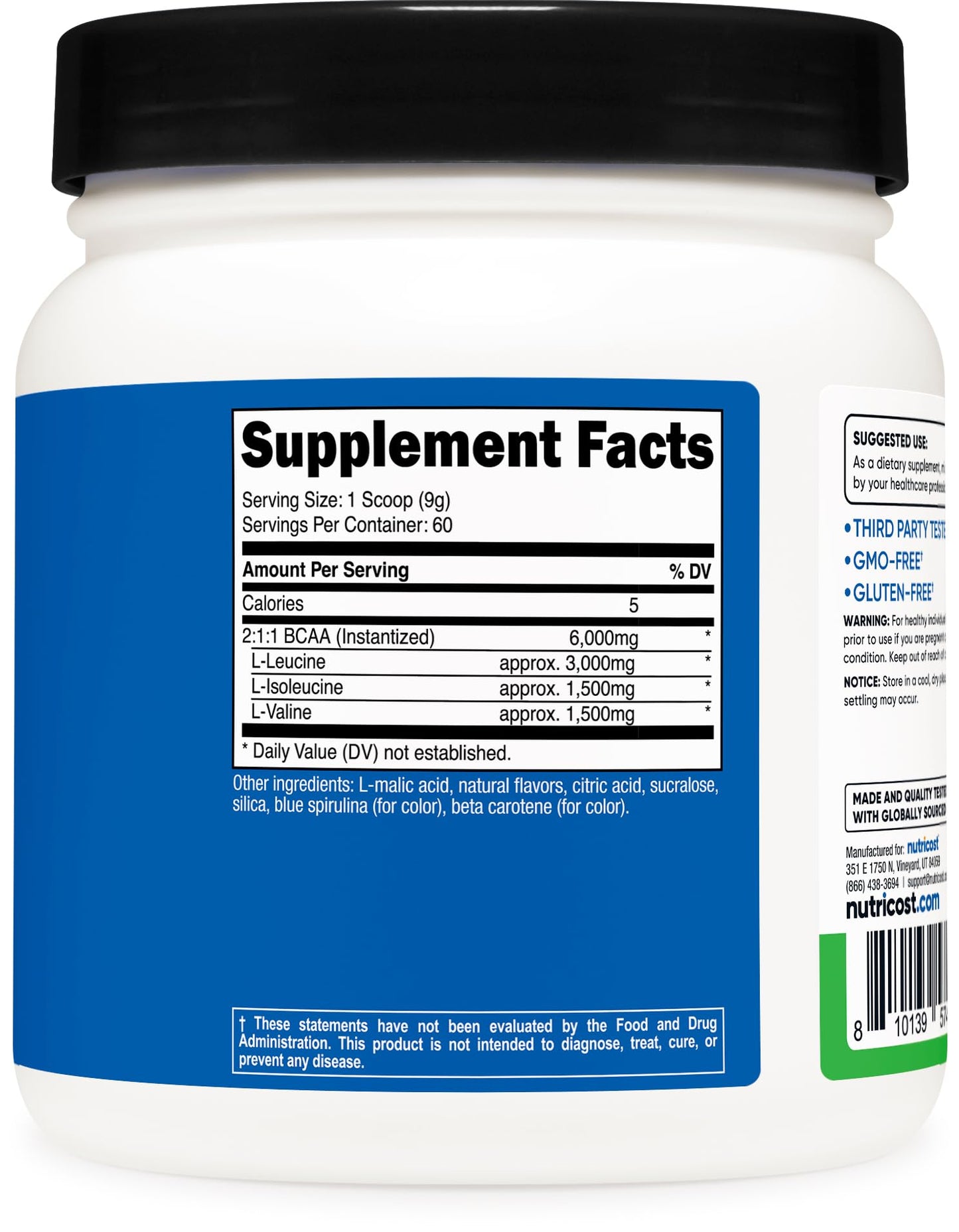 Nutricost BCAA Powder 2:1:1 (Green Apple), 17.6 oz