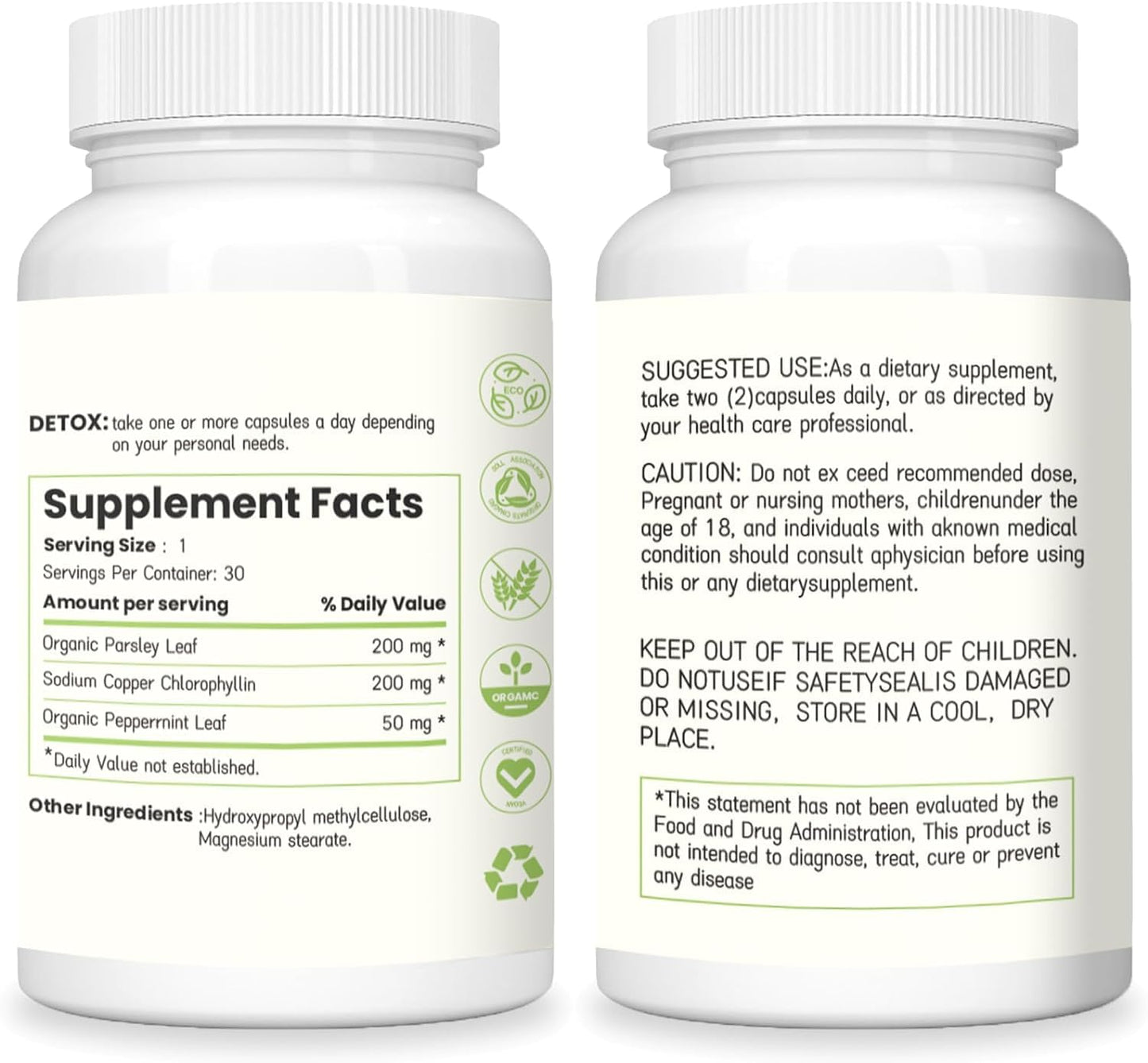 Generic Chlorophyll Capsules for Body Odor, 3 Capsules