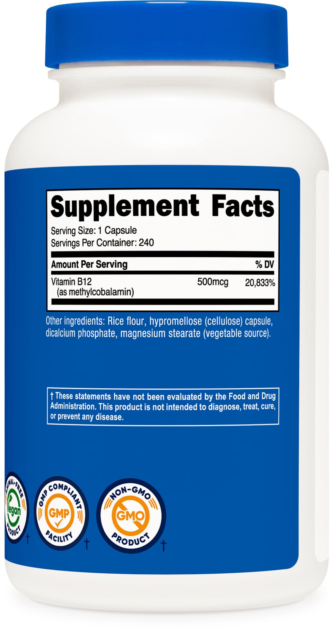 Nutricost Vitamin B12 Supplement (500mcg) Capsule, 240 Capsules