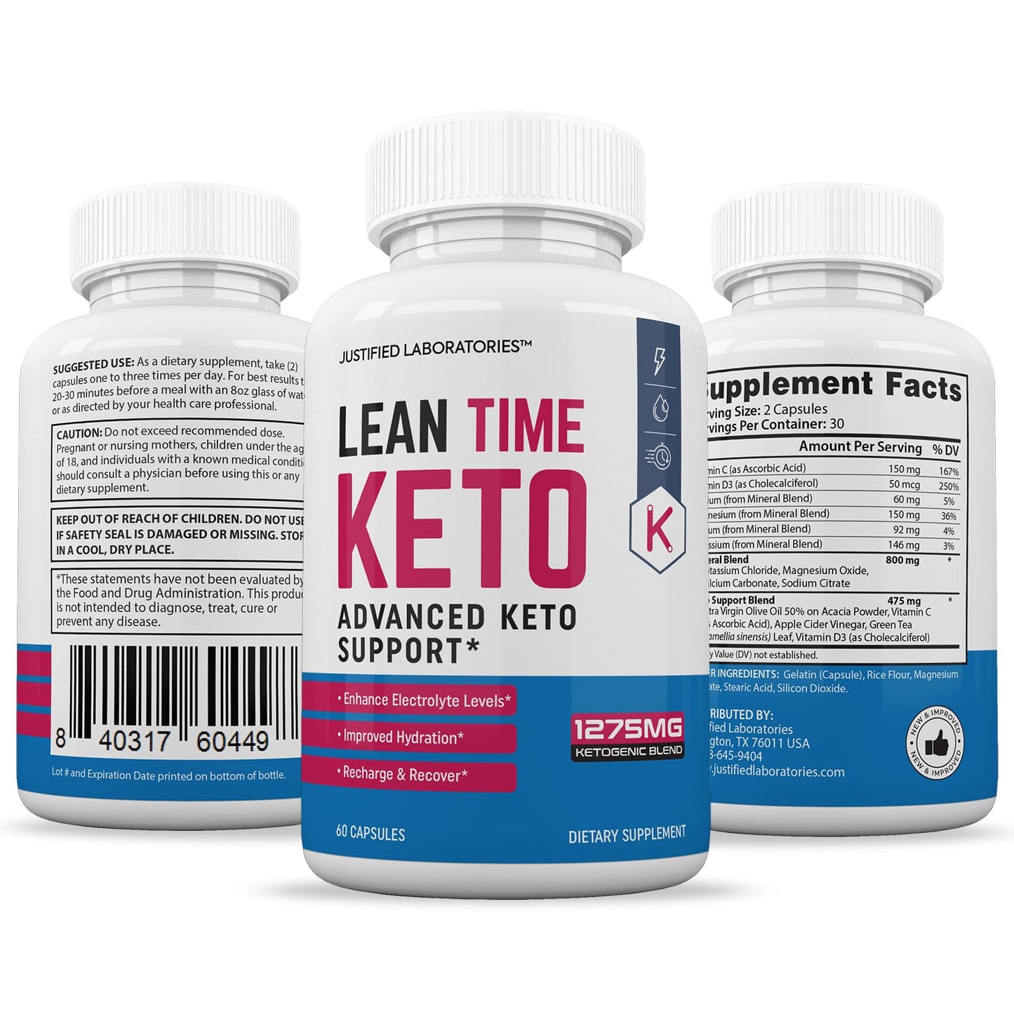 Justified Laboratories Lean Time Keto Pills 1275MG Capsule, 60 Count