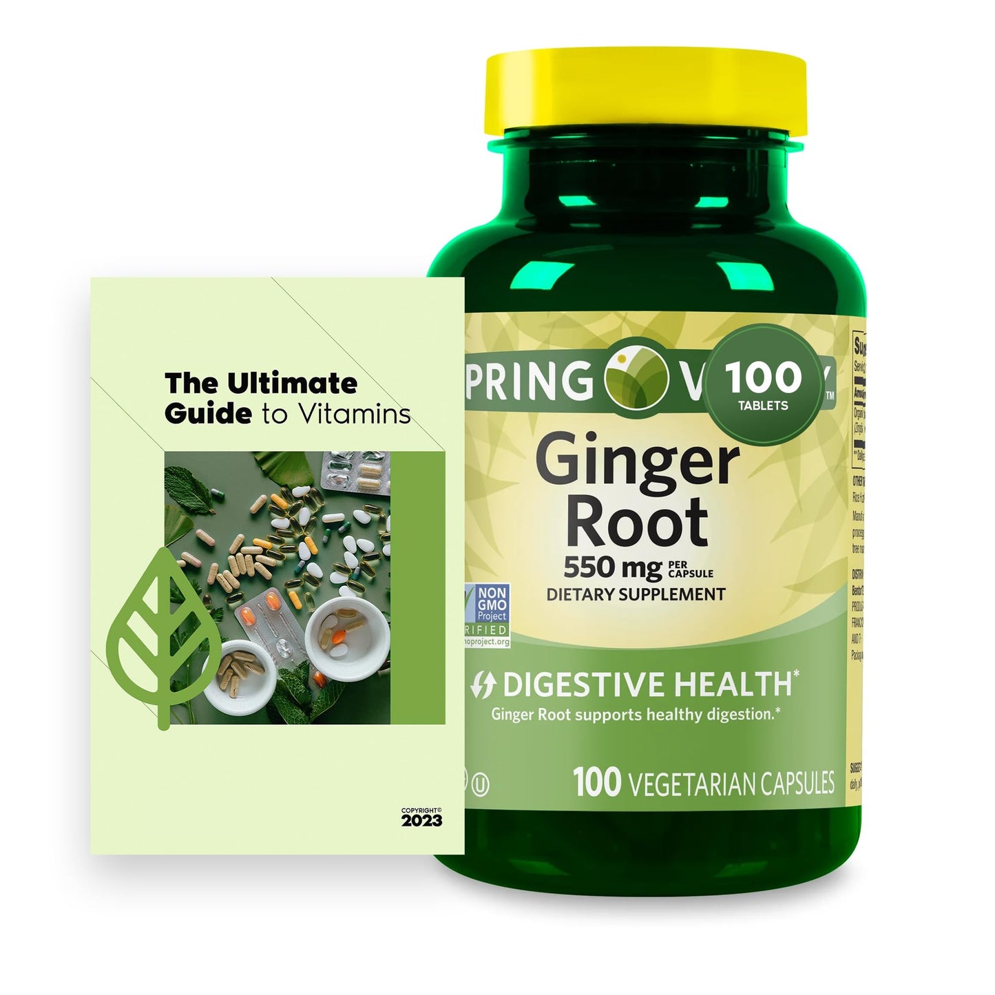Generic SPR-ing Valle Ginger Root Digestive Health Dietary Supplement Capsules, 550 mg, 100 Capsules