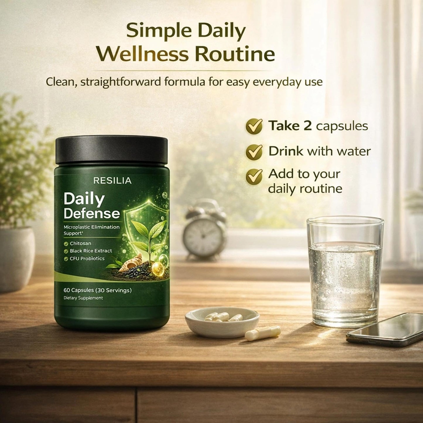 Golden Dunes Resilia Daily Defense Supplement for Gut & Cellular Support Capsules, 60 Count