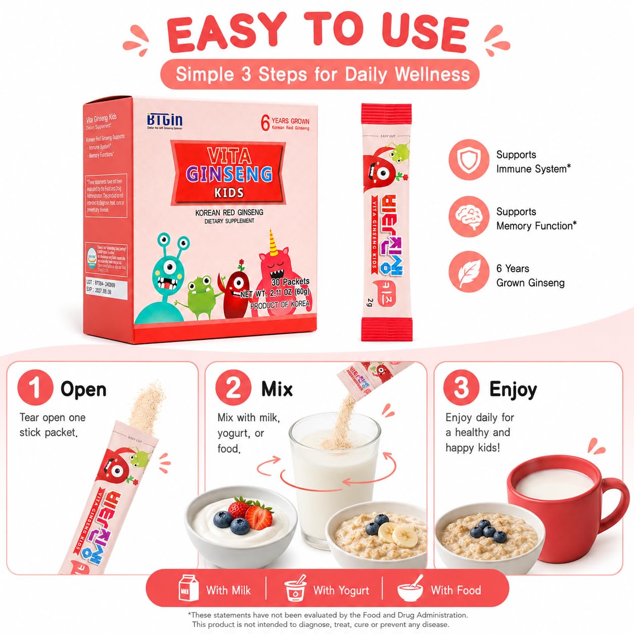 BTGIN Vita Ginseng Kids Powder, 30 Packets