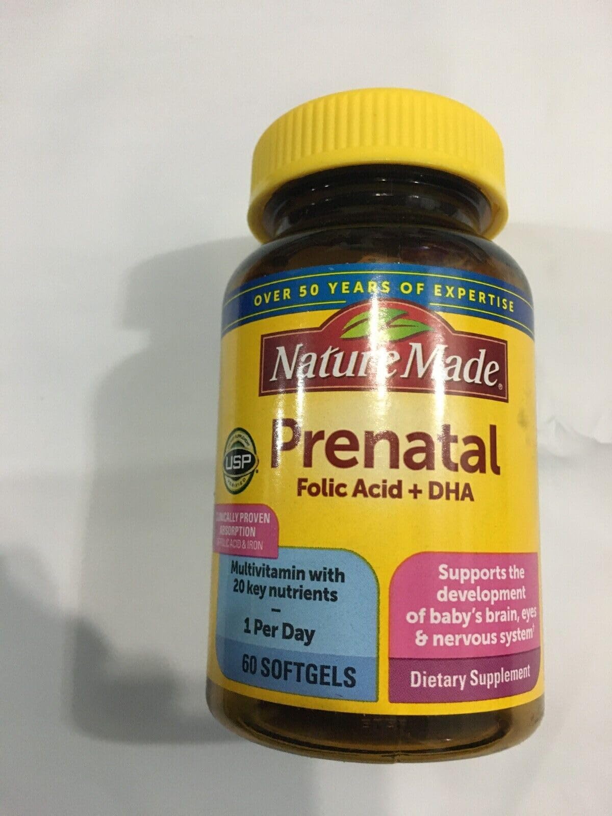 Nature Made Prenatal Vitamin + DHA Softgels with Folic Acid, Iodine and Zinc, 60 Softgels