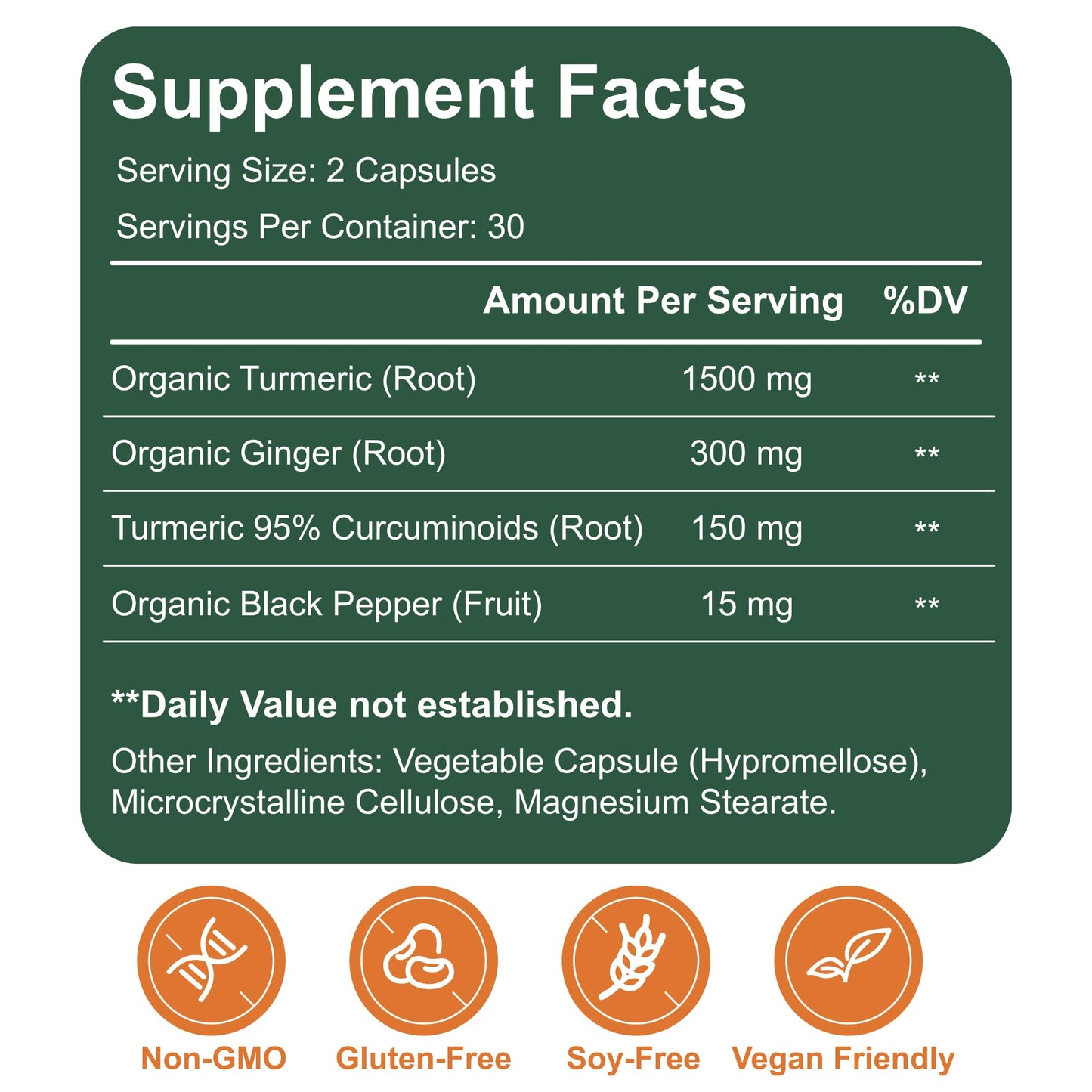 Generic ANCEMORO Turmeric and Ginger Supplement - 1500mg Organic Turmeric with 95% Curcuminoids, Ginger Root & Black Pepper - High Absorption, 60 Vegan Capsules