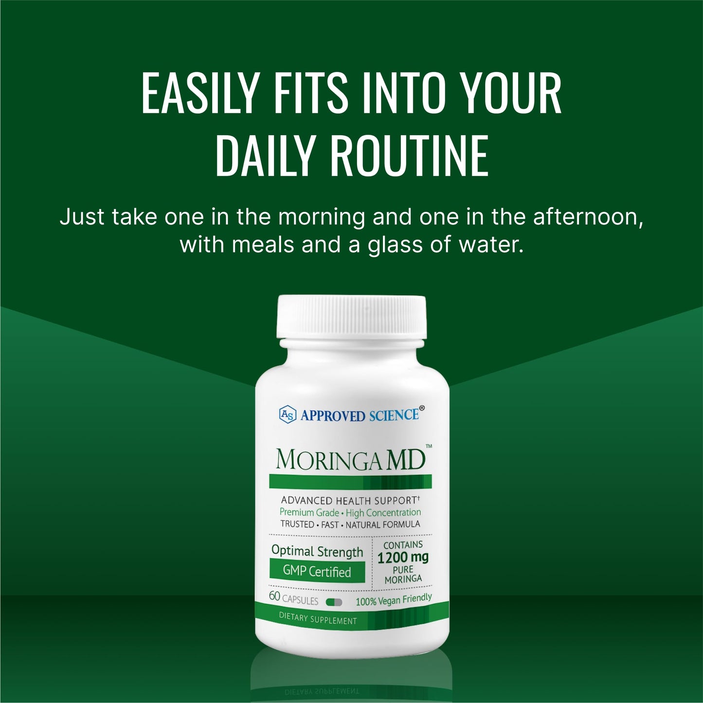 Approved Science MoringaMD Moringa Oleifera Supplement 1200 mg Per Serving, 4:1 Moringa Leaf Extract, Vegan Capsules, Non-GMO, 180 Capsules