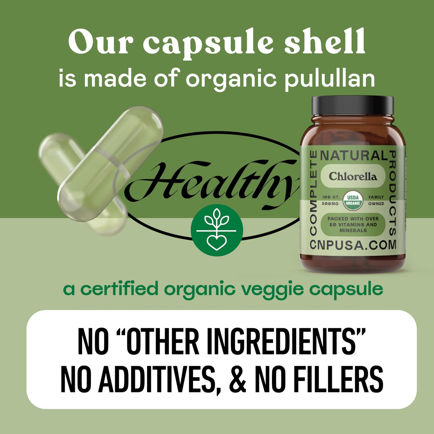 Complete Natural Products Organic Chlorella Capsules, 500mg, 100 Count