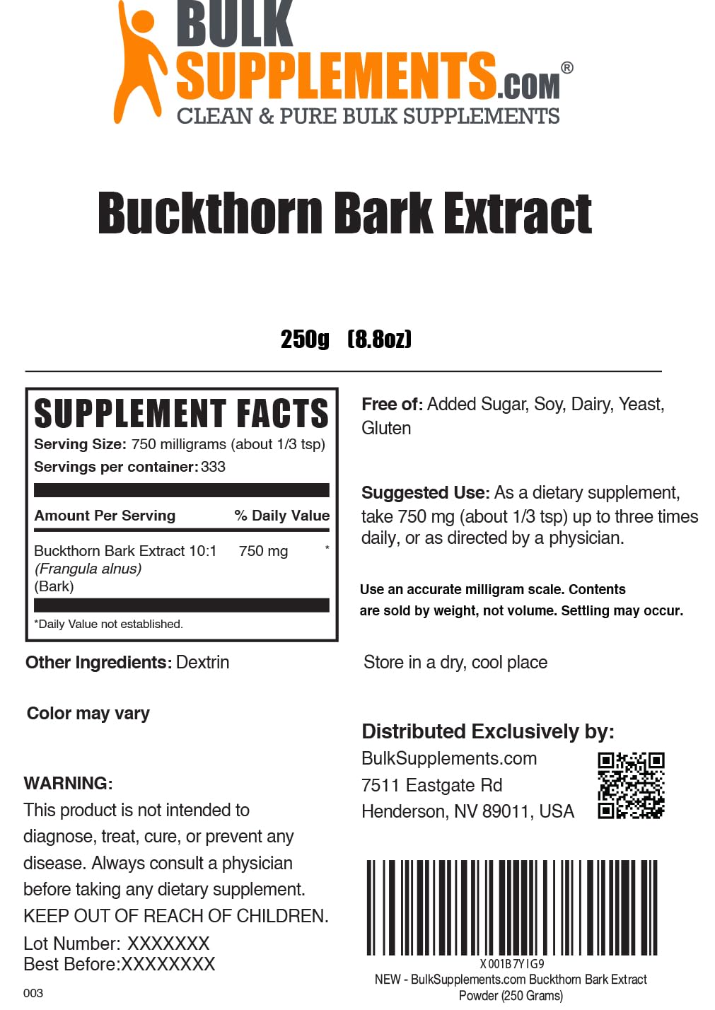 BulkSupplements Buckthorn Bark Extract Powder, 8.82 oz (Pack of 1)