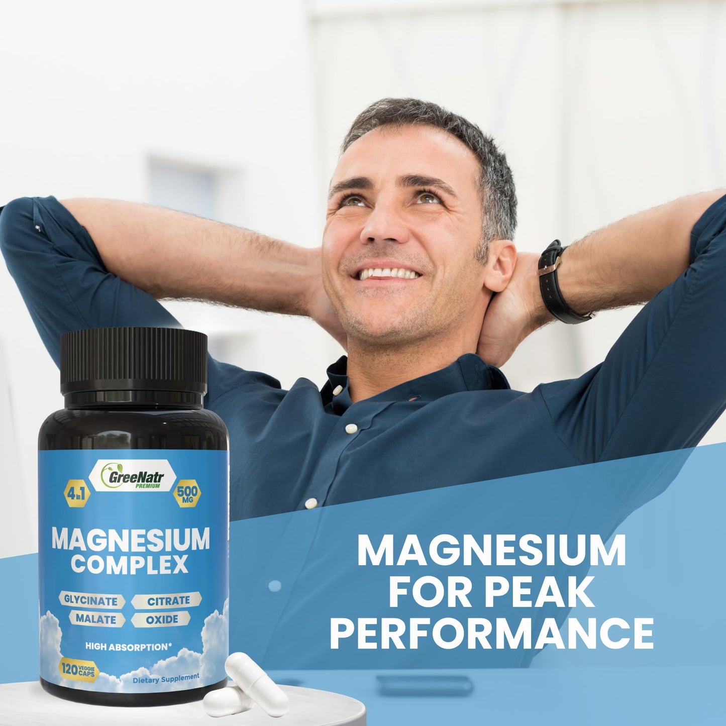 GreeNatr Magnesium Supplement with Glycinate, Citrate, Malate & Oxide Capsule 120