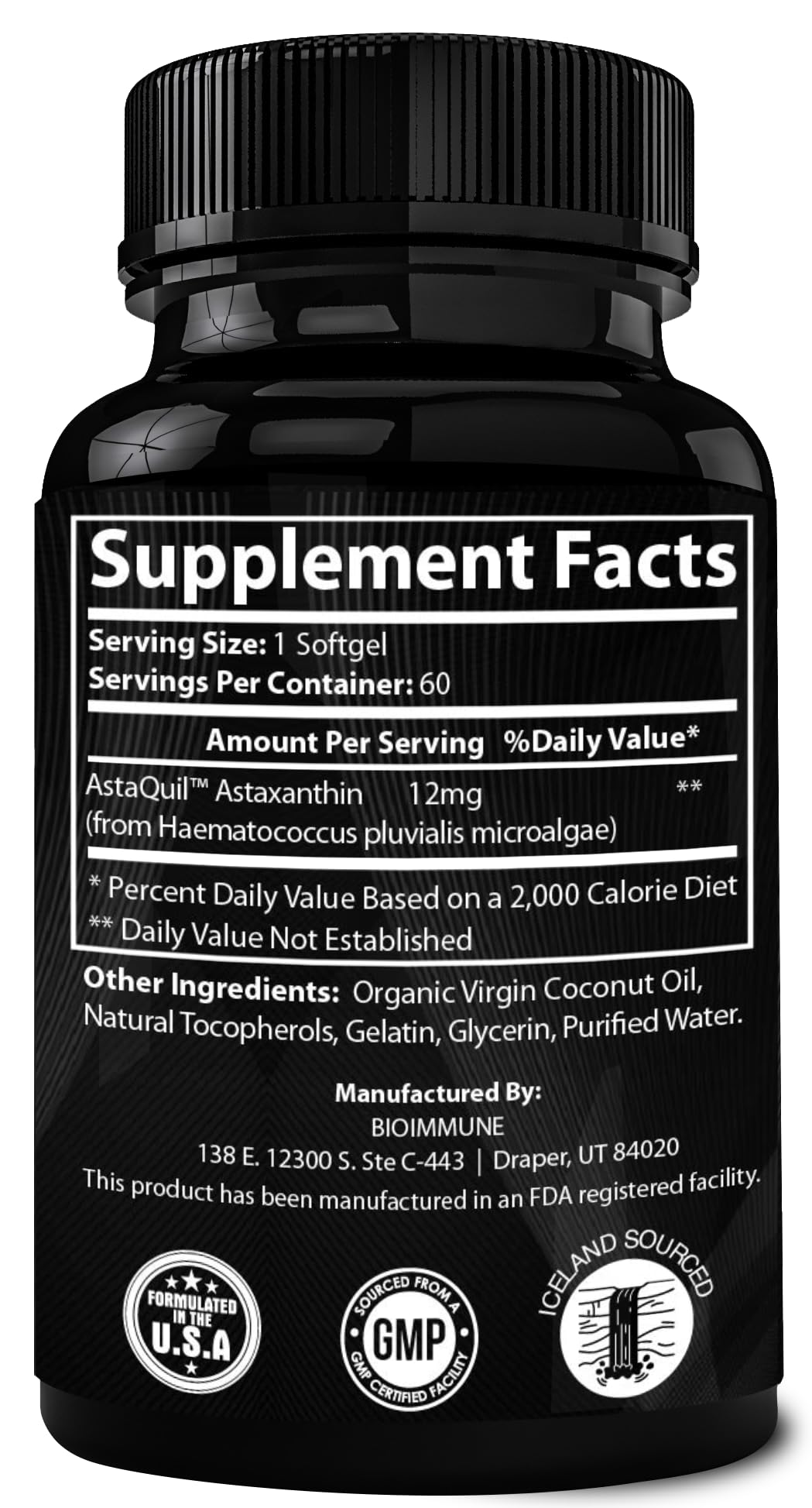 BioImmune Triple Strength AstaQuil Astaxanthin 12mg Enhanced Absorption, 60 Capsules