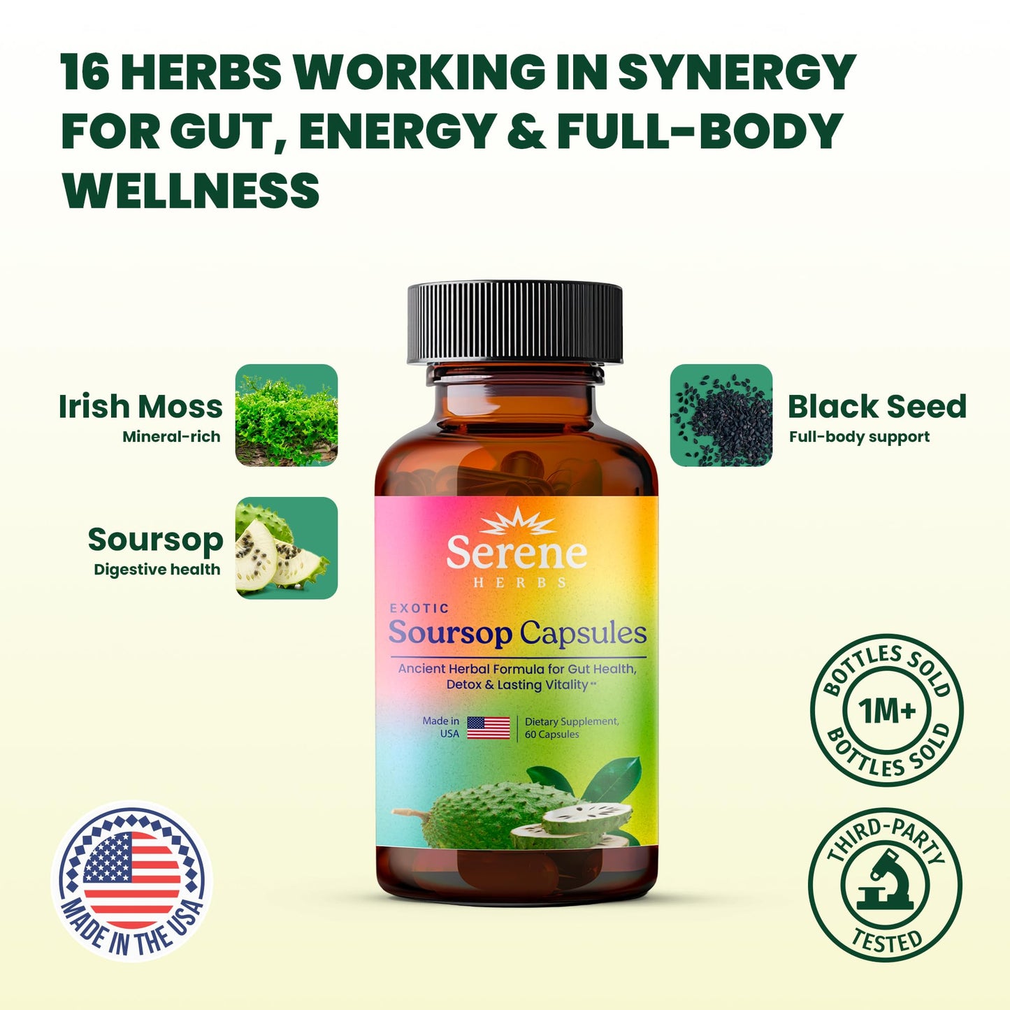 Serene Herbs Sweet Support Stack - Soursop Capsules + Mixed Berry Bitters, Capsules + Bitters, 61 Capsules