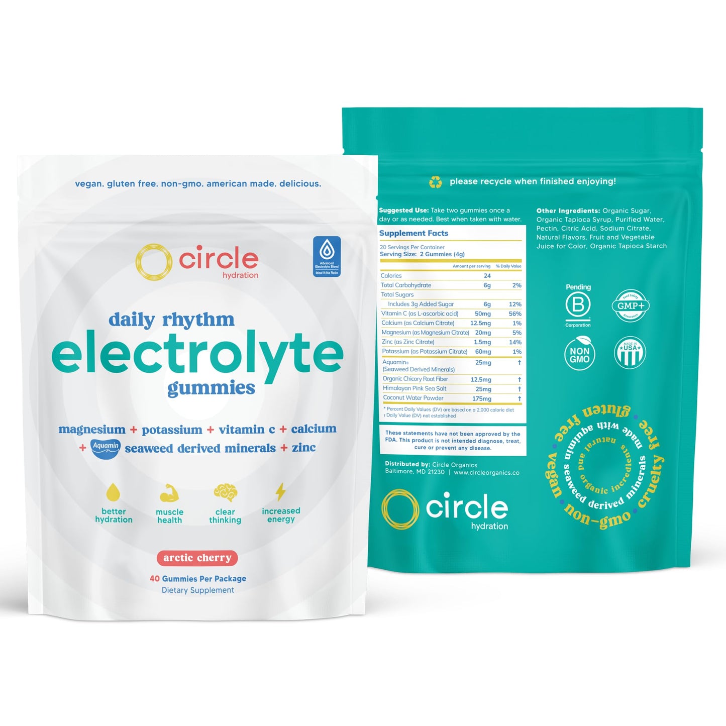 Circle Organics Daily Rhythm Electrolyte Gummies 40 Count