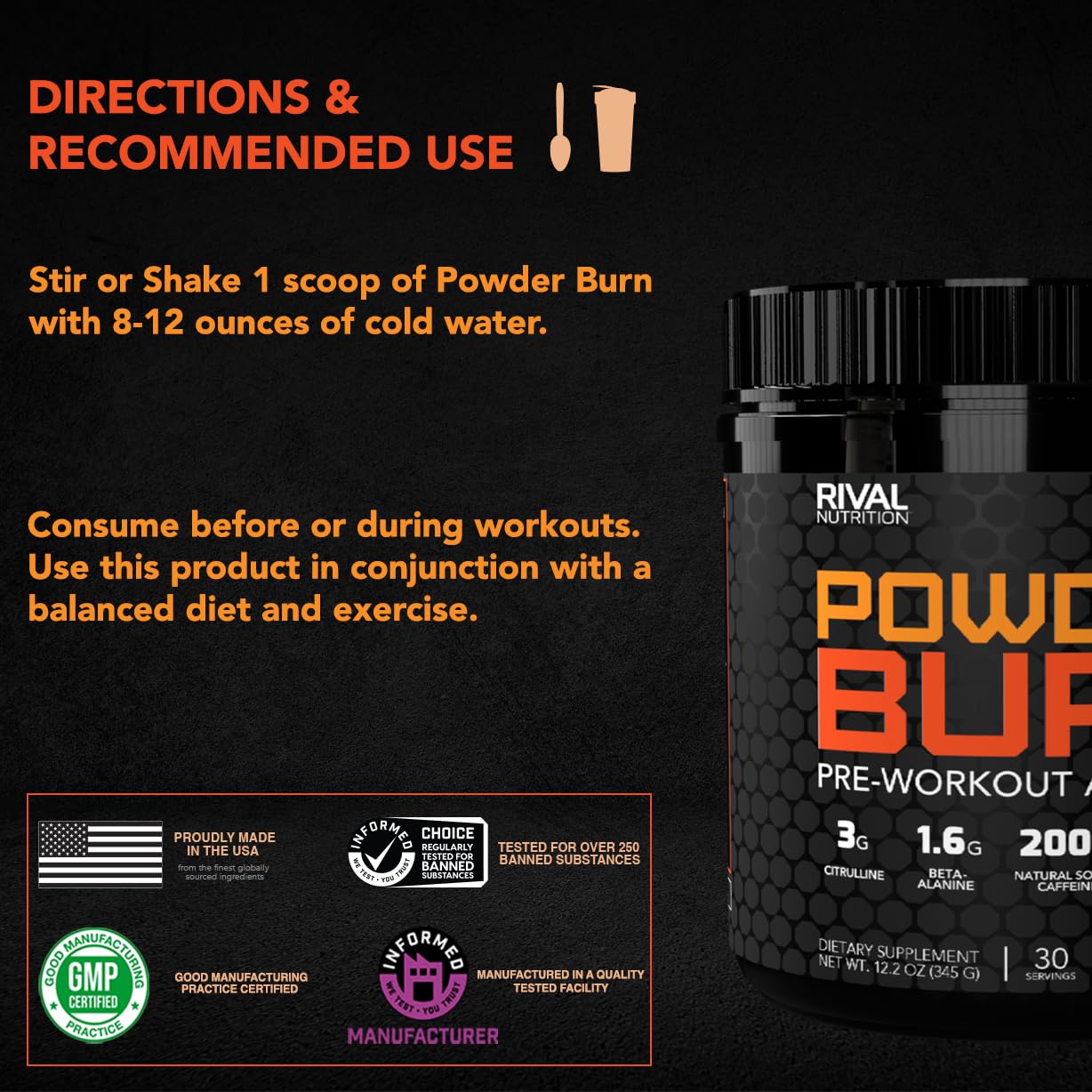 RIVAL NUTRITION Burn Pre-Workout Powder, Watermelon Candy, 30 Servings