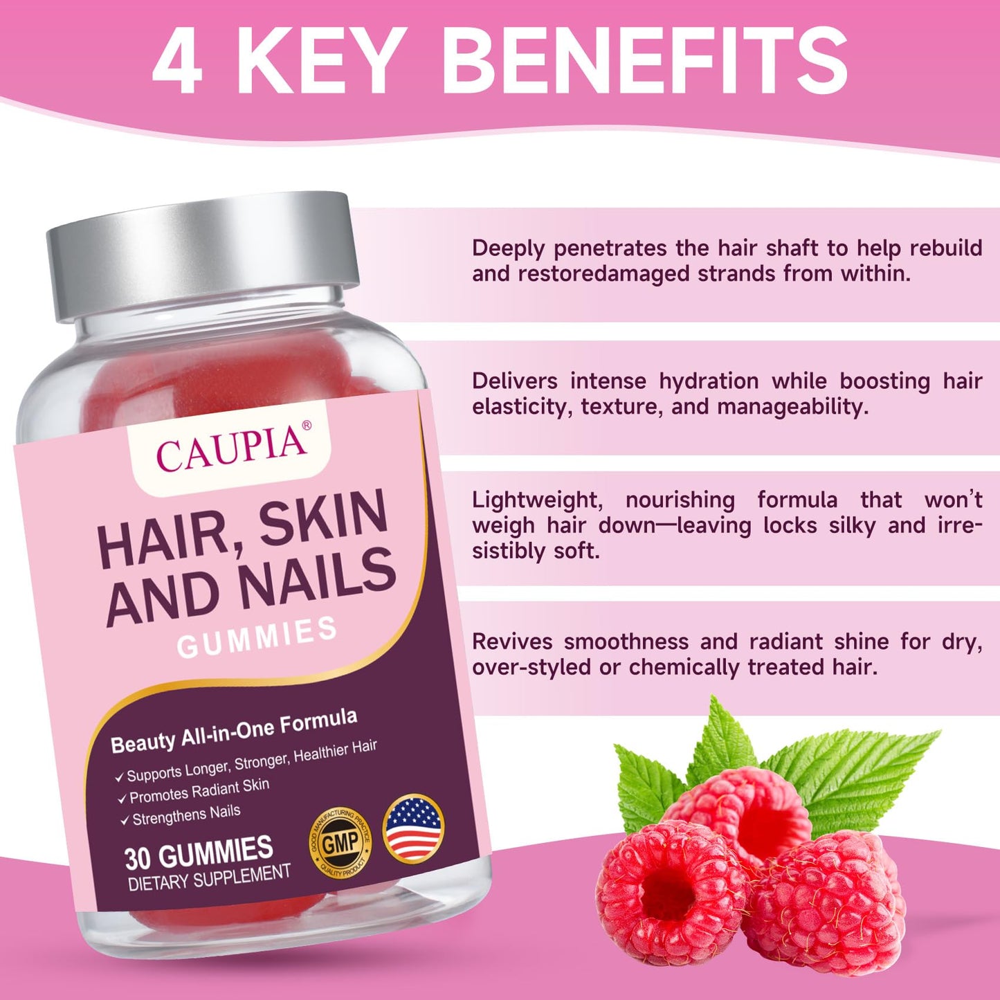 CAUPIA Hair Skin and Nails All-in-One Advanced Formula Supports Hair Growth - Skin Health & Nail Strength Capsules 30