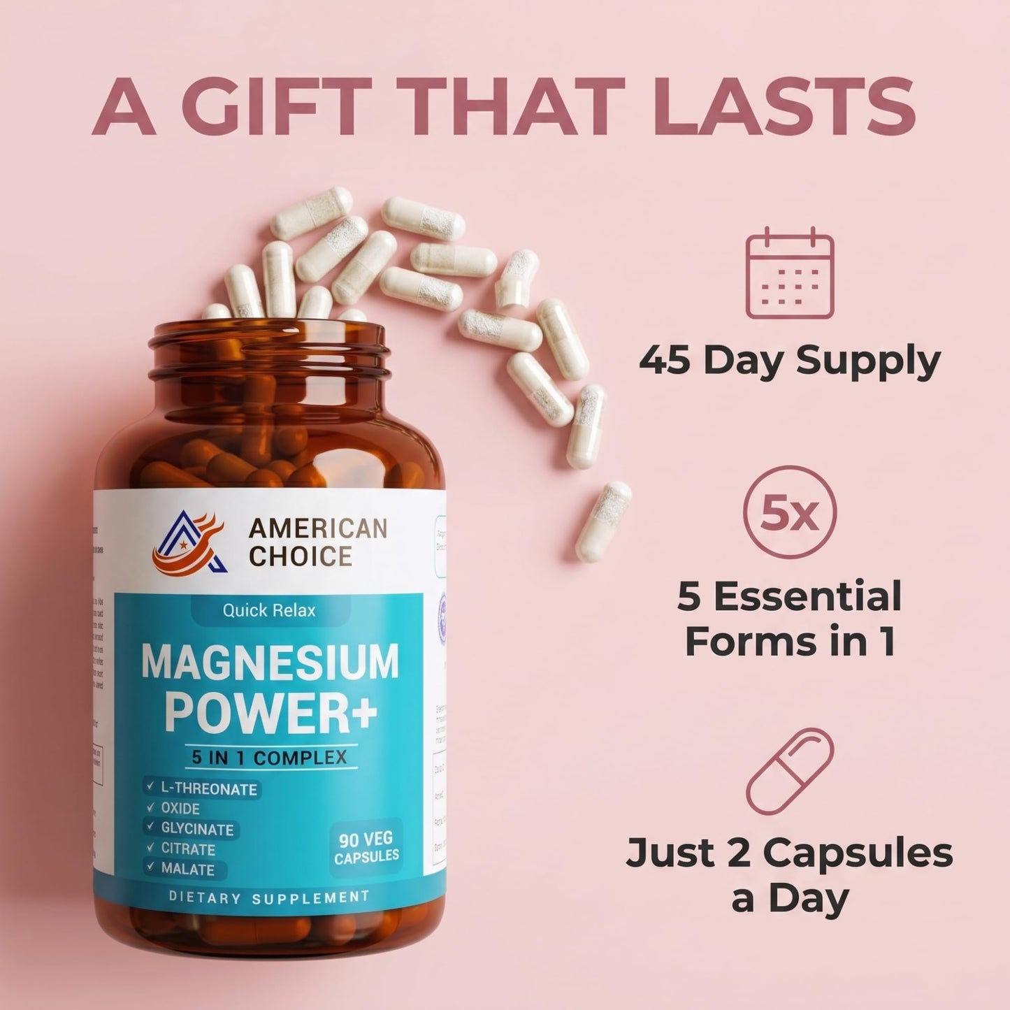 American Choice Magnesium L-Threonate Complex Veggie Capsules 90 Count