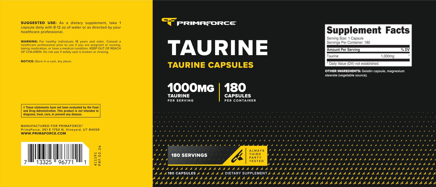 Primaforce Taurine Capsules (1000mg) 180 Capsules