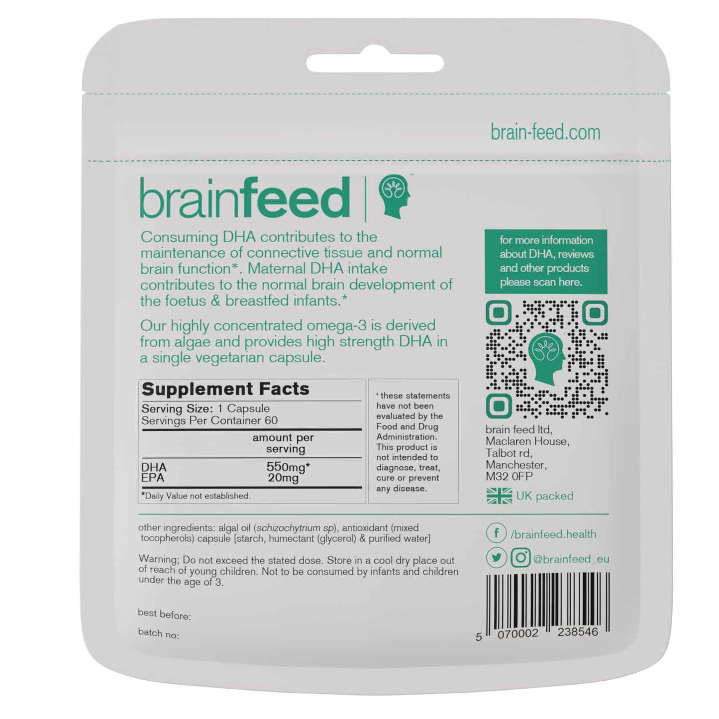 Brain Feed DHA Supplements Softgel 60 Count