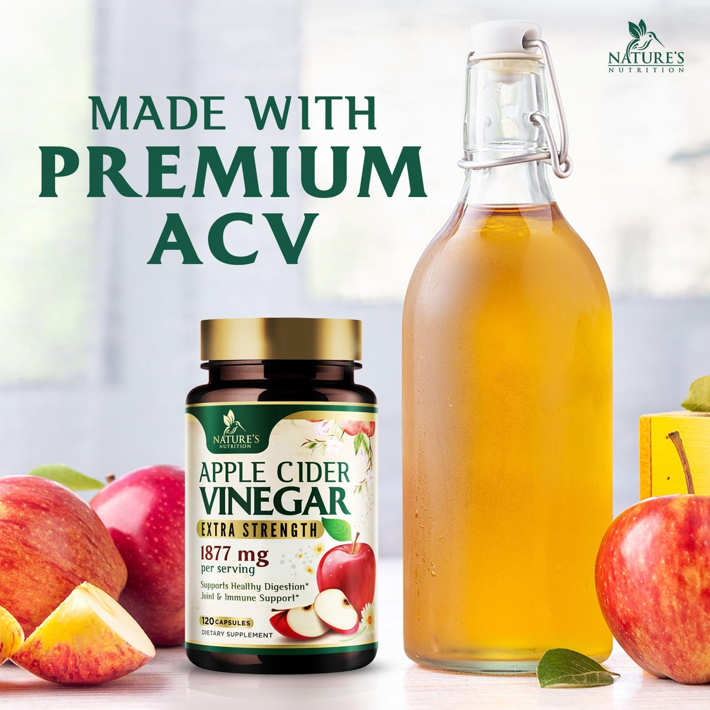 Nature's Nutrition Apple Cider Vinegar 1877mg per Serving Capsules 120 Count