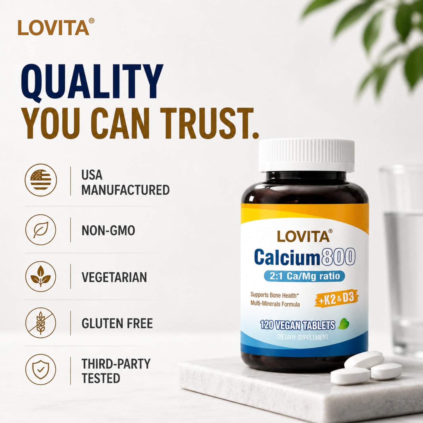 LOVITA Calcium Citrate 800 mg, D3, K2 & Magnesium Tablet, 360 Tablets