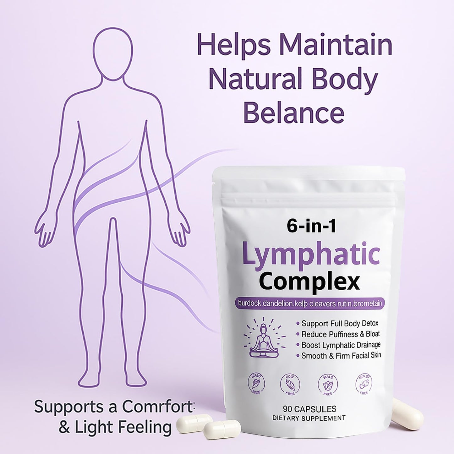WXDOAU 6-in-1 Lymphatic Complex Capsules, 1 Count