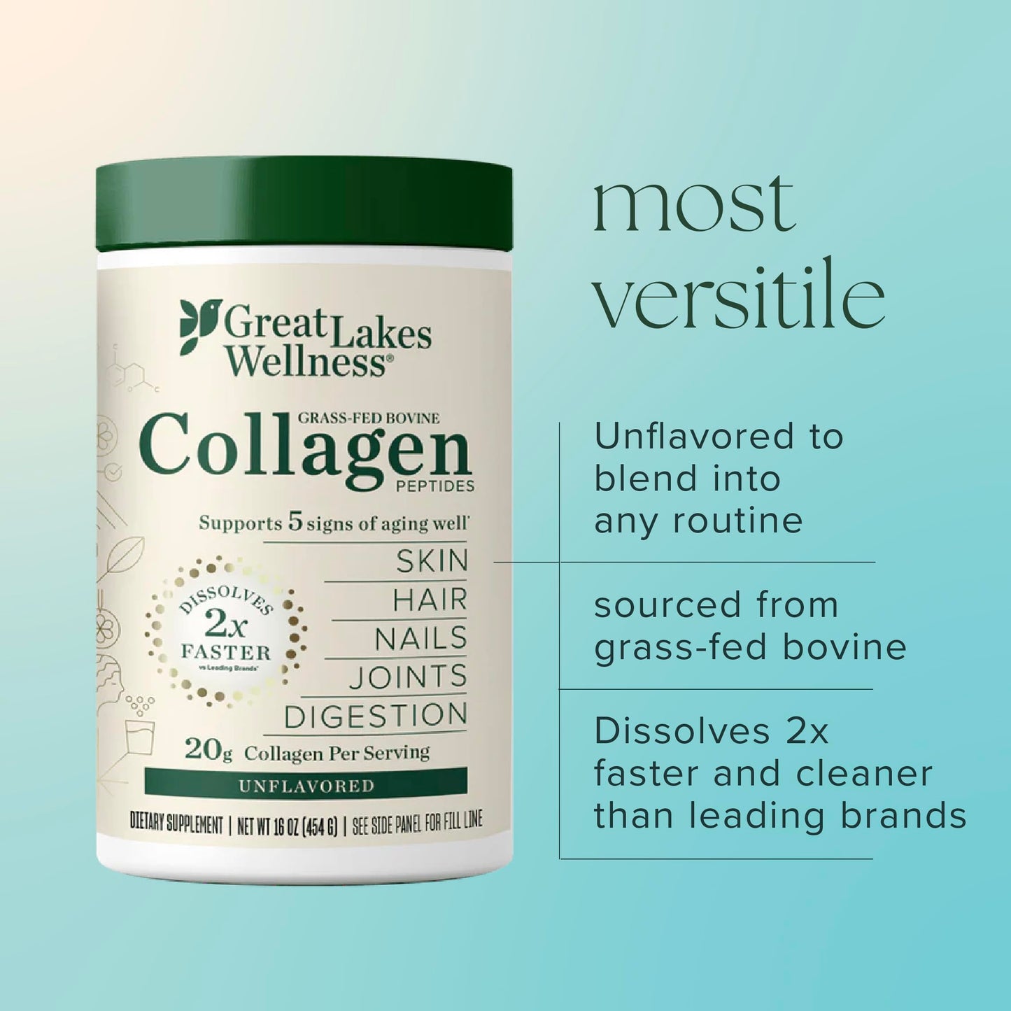 Great Lakes Wellness Collagen Peptides Powder 10 oz, 14 Servings
