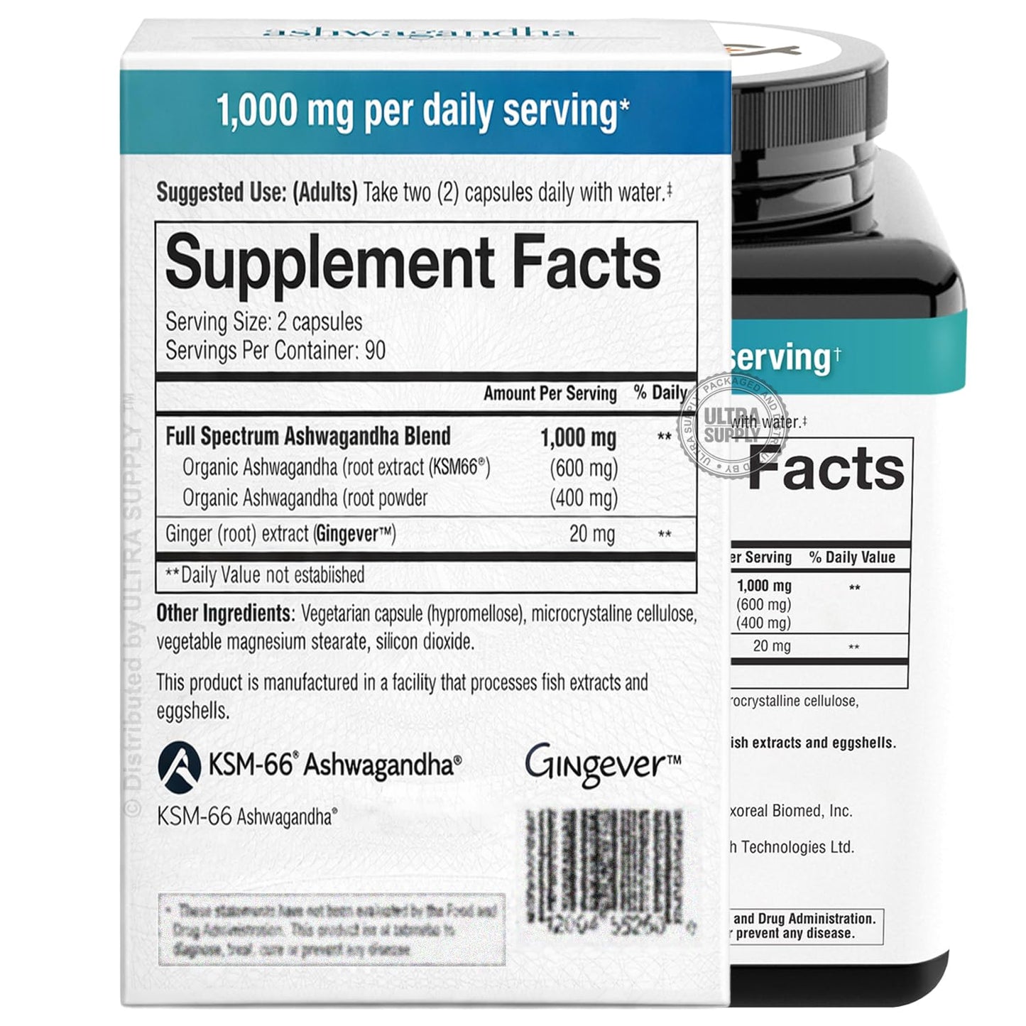 Generic Ashwagandha 1000 mg Full Spectrum Root + Extract Capsules 180 Count
