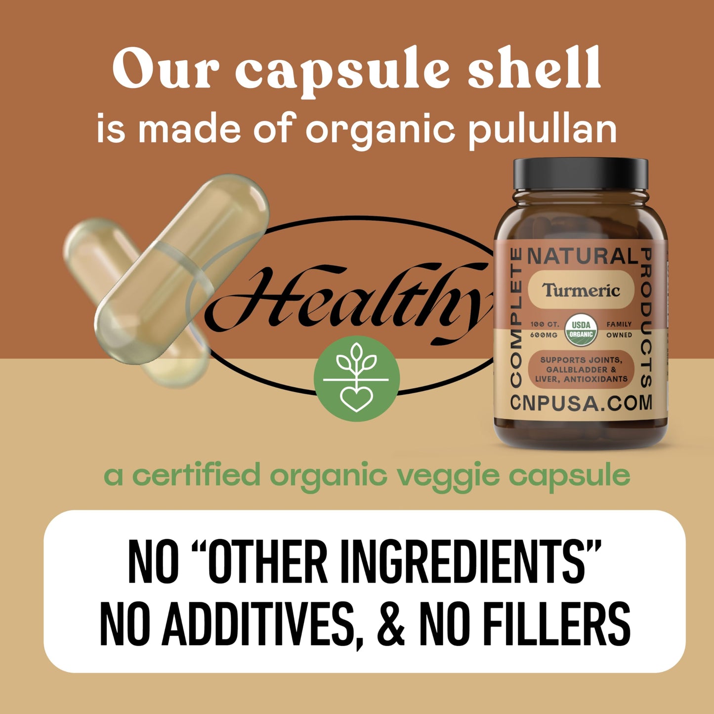 Complete Natural Products Organic Turmeric 600mg - Curcumin, Liver Gallbladder Aid Capsules, 100 Count