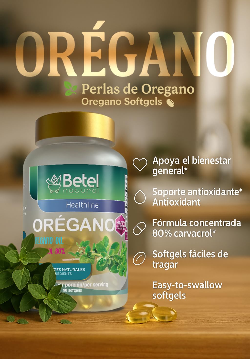 Betel Natural Premium Oregano Softgels, 90 Count