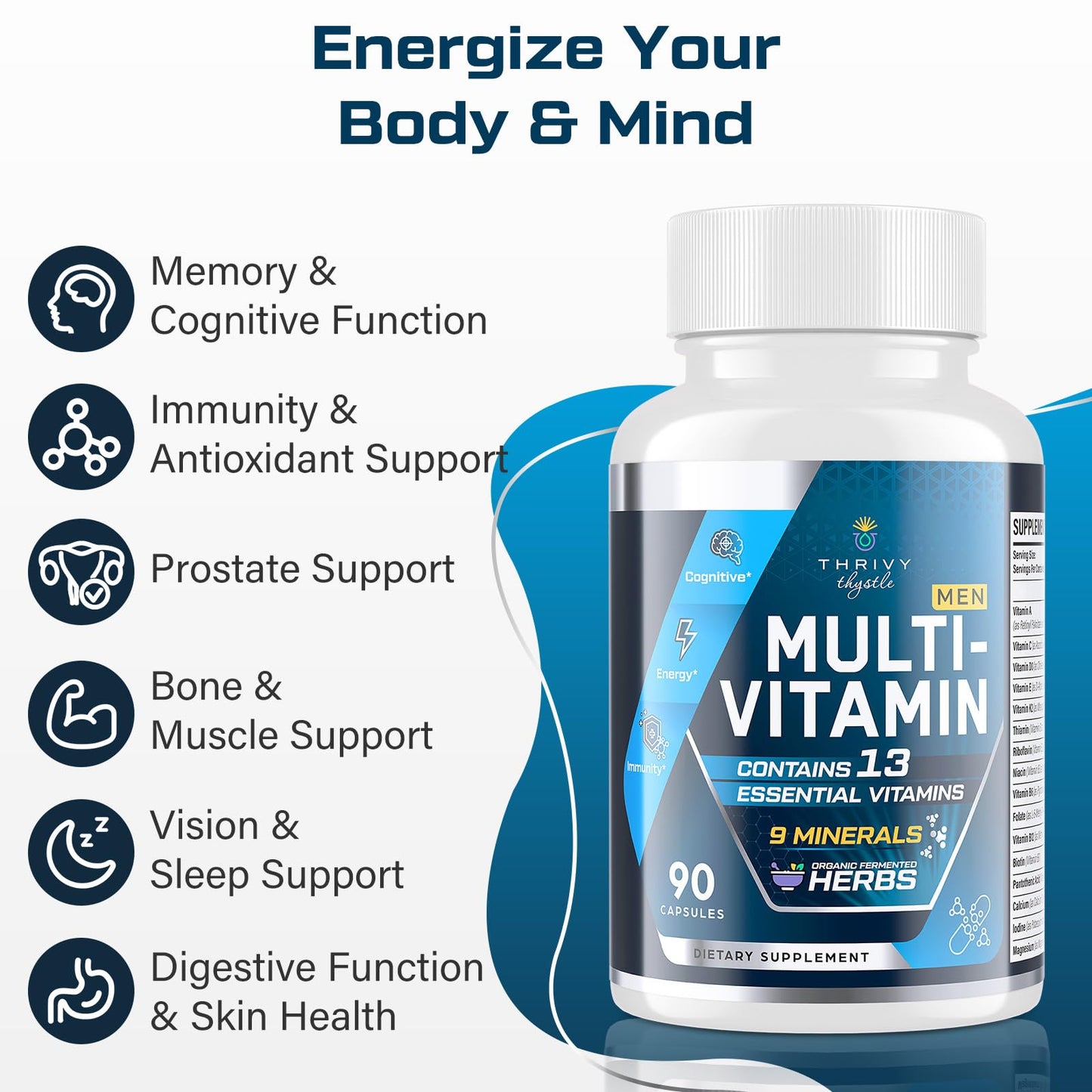 ThrivyThystle Multivitamin for Men 50+ with Methylated B12 & Folate, 180 Capsules