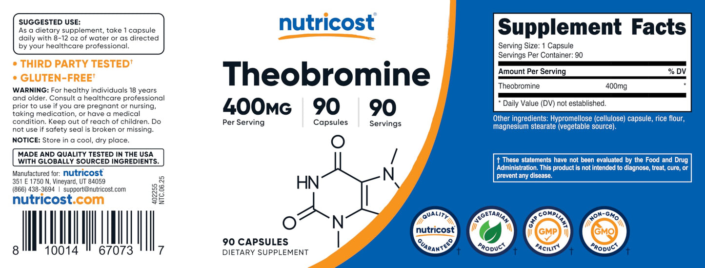 Nutricost Theobromine 400mg Capsules, 90 Count