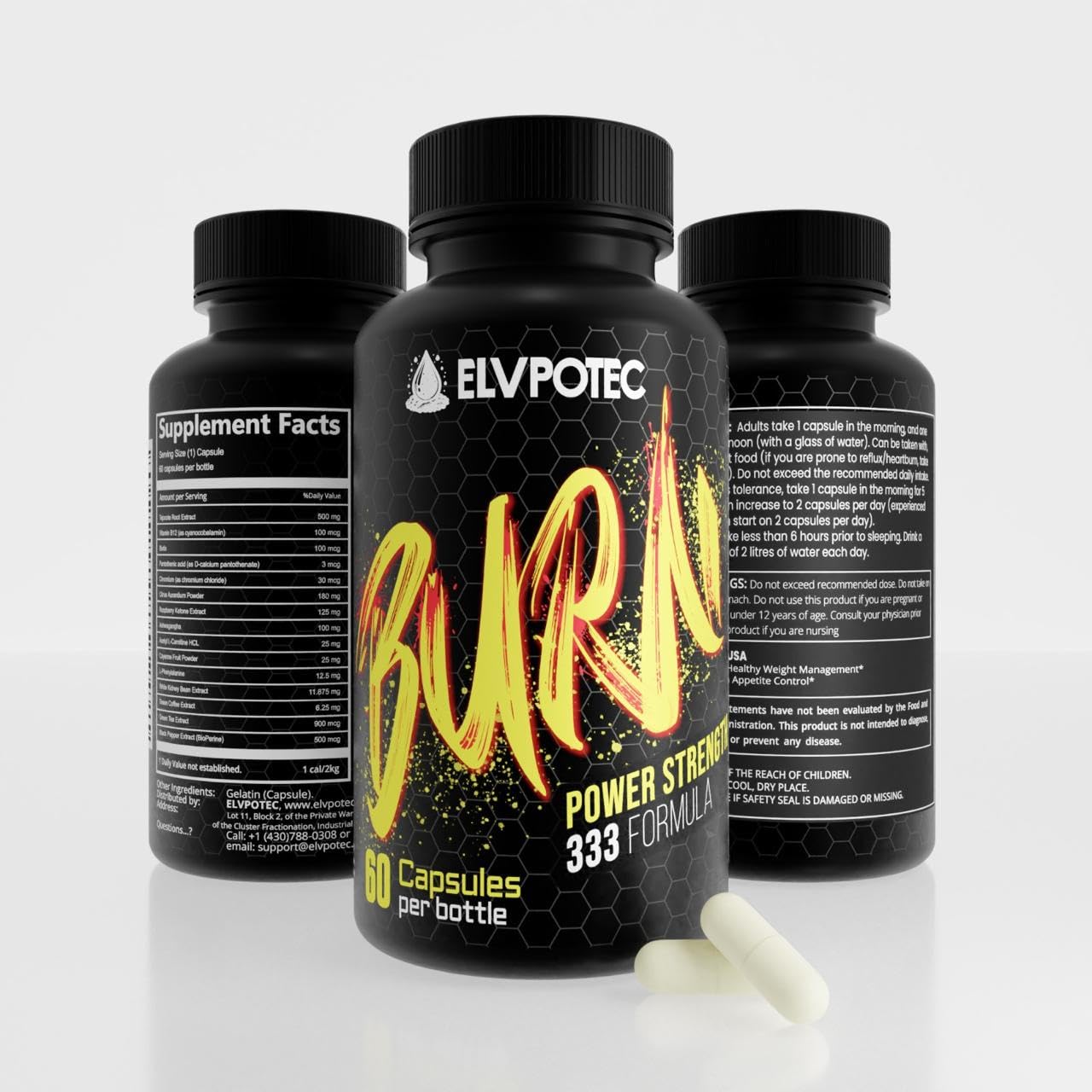 ELVPOTEC Power Strength 333 Daily Wellness Supplement – Immune & Digestive Health Support with Vitamin B12, Fiber & Herbal Blend – Energy, Stress & Metabolism Support for Men & Women – 60 Capsules