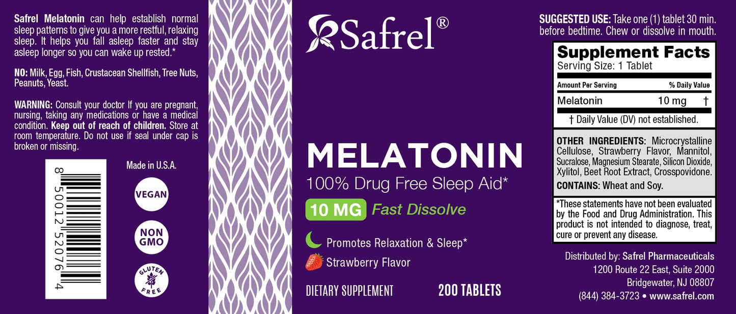 Safrel Melatonin Chewable 10 mg, 200 Count